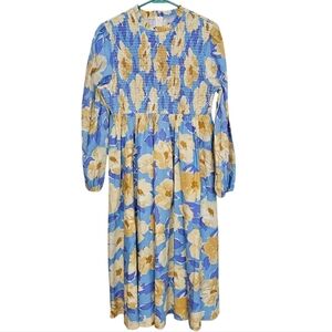 JessaKae Fallen Willow Floral Smocked Midi Cottagecore Peasent Long Sleeve Dress